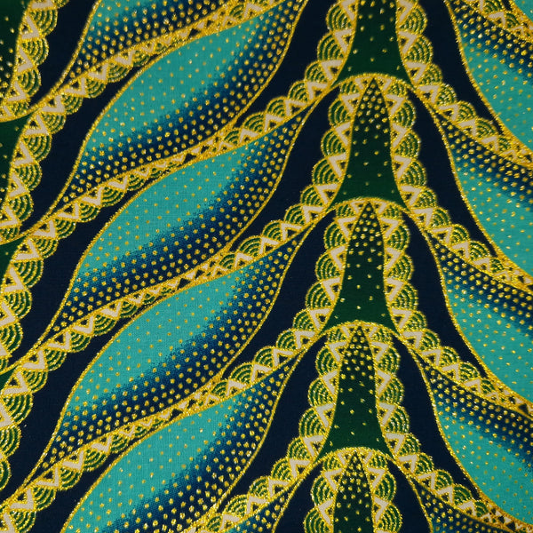 Tela estampada africana - Efectos exclusivos de purpurina embellecida 100% algodón - GL-4020 Azul claro / Turquesa Dorado