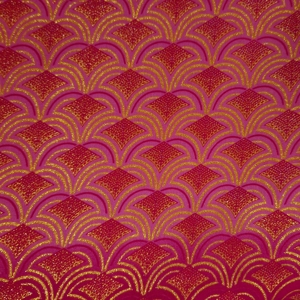 Tela estampada africana - Efectos exclusivos de purpurina embellecida 100% algodón - GL-4021 Rosa Dorado