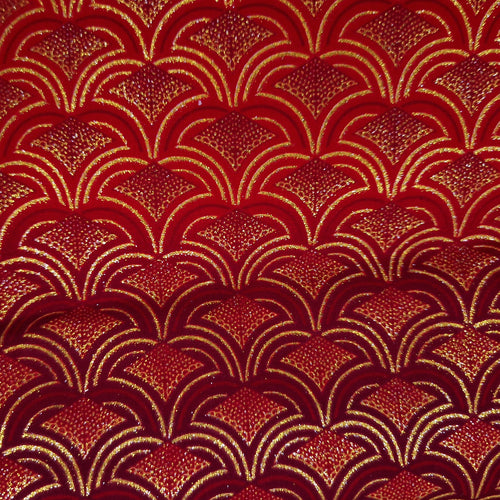 Tela estampada africana - Efectos exclusivos de purpurina embellecida 100% algodón - GL-4022 Rojo Dorado