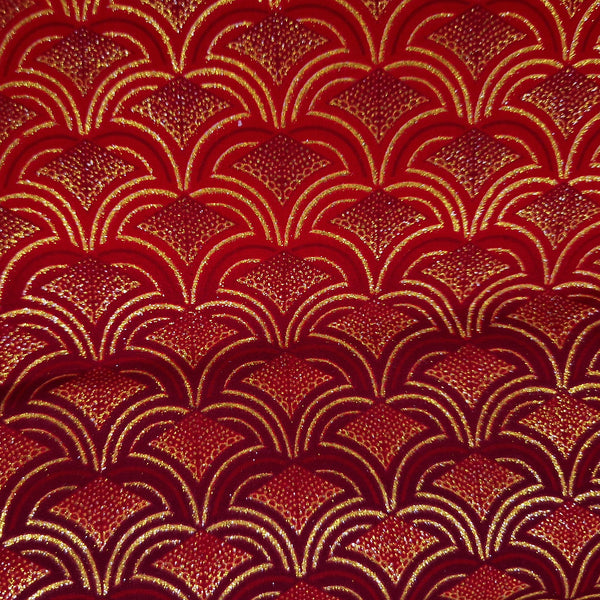 Tela estampada africana - Efectos exclusivos de purpurina embellecida 100% algodón - GL-4022 Rojo Dorado