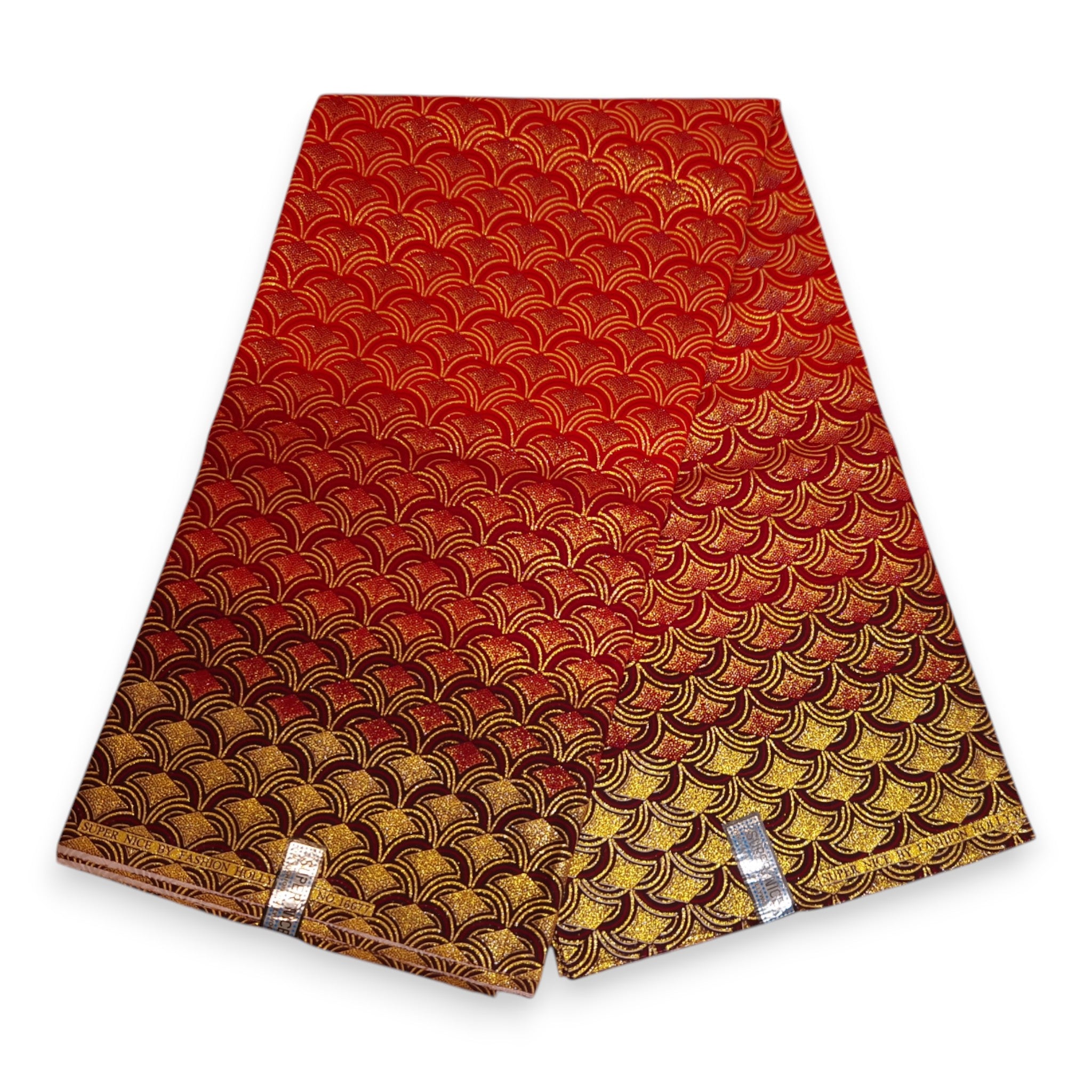 Tela estampada africana - Efectos exclusivos de purpurina embellecida 100% algodón - GL-4022 Rojo Dorado