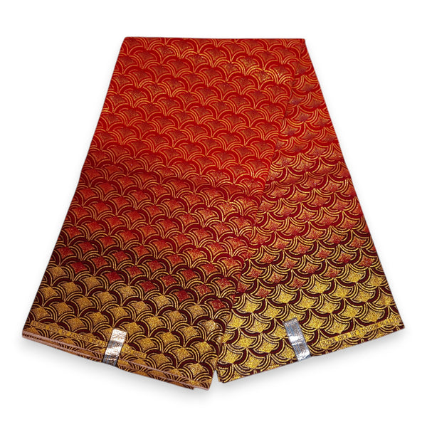 Tela estampada africana - Efectos exclusivos de purpurina embellecida 100% algodón - GL-4022 Rojo Dorado