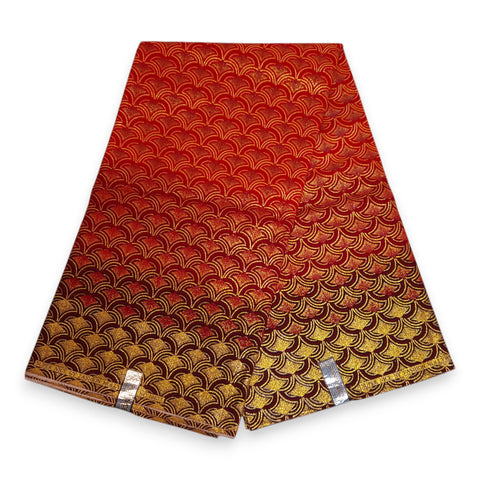 Tela estampada africana - Efectos exclusivos de purpurina embellecida 100% algodón - GL-4022 Rojo Dorado