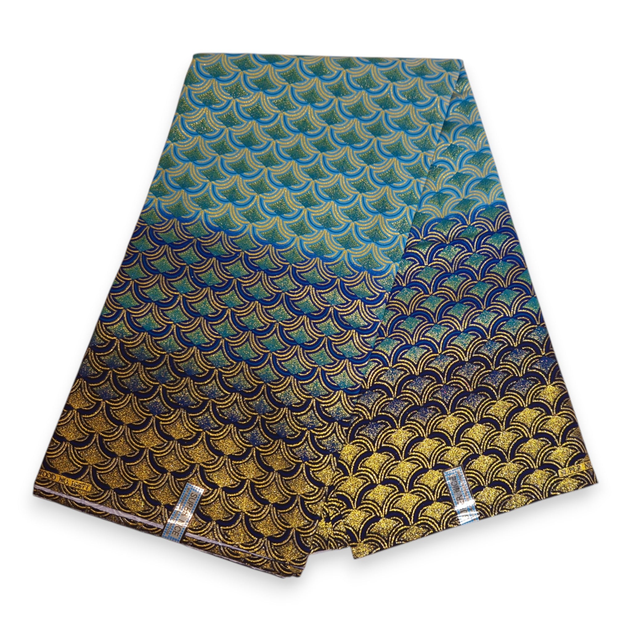 Tela estampada africana - Efectos exclusivos de purpurina embellecida 100% algodón - GL-4024 Azul Dorado