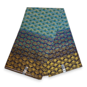 Tela estampada africana - Efectos exclusivos de purpurina embellecida 100% algodón - GL-4024 Azul Dorado