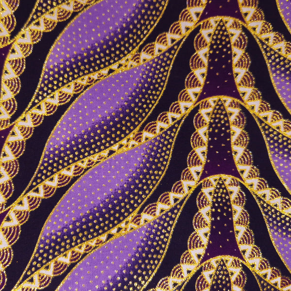 Tela estampada africana - Efectos exclusivos de purpurina embellecida 100% algodón - GL-4025 Morado Dorado
