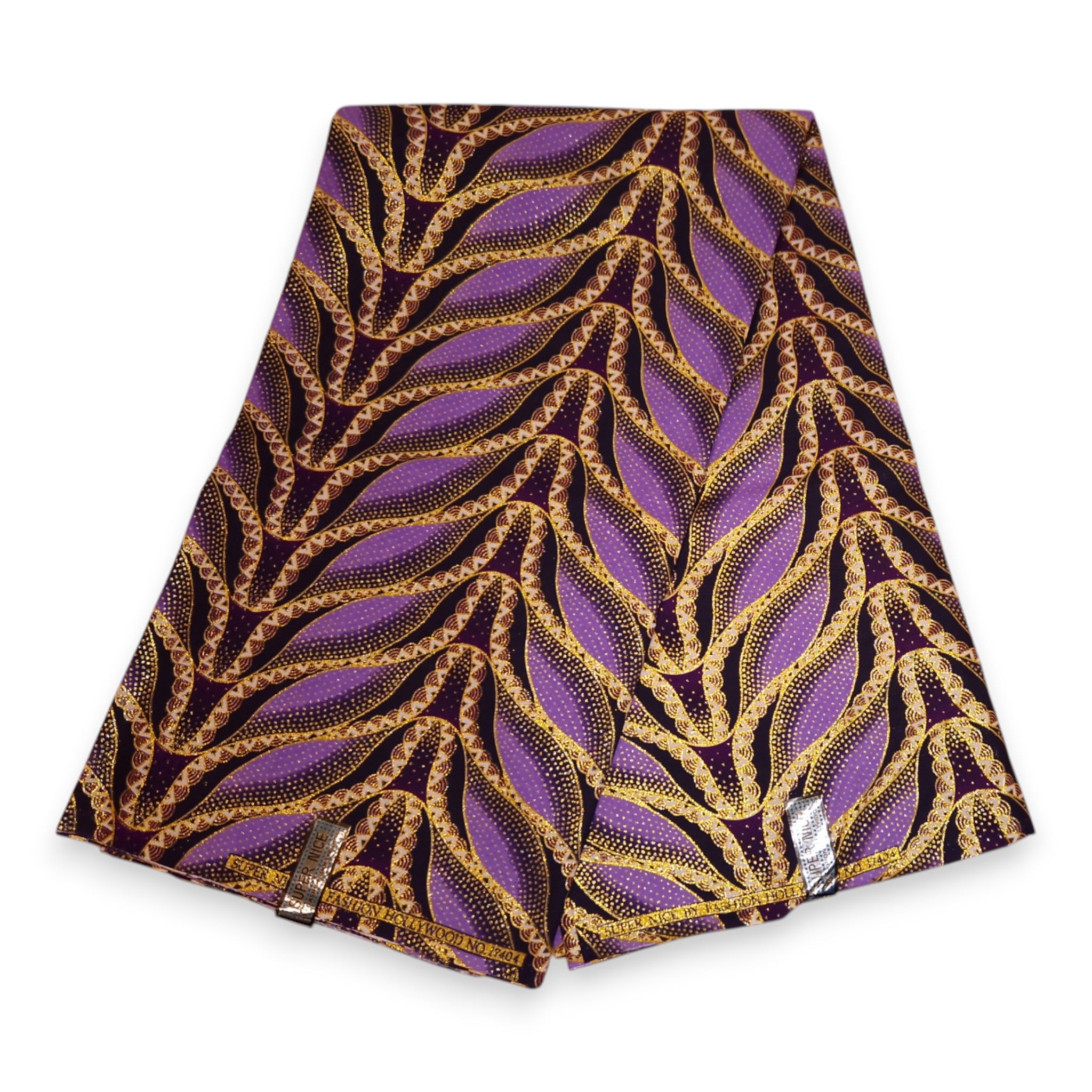 Tela estampada africana - Efectos exclusivos de purpurina embellecida 100% algodón - GL-4025 Morado Dorado