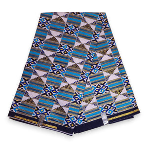 Tela estampada africana - Efectos exclusivos de purpurina embellecida 100% algodón - GL-4026 Azul Dorado Kente