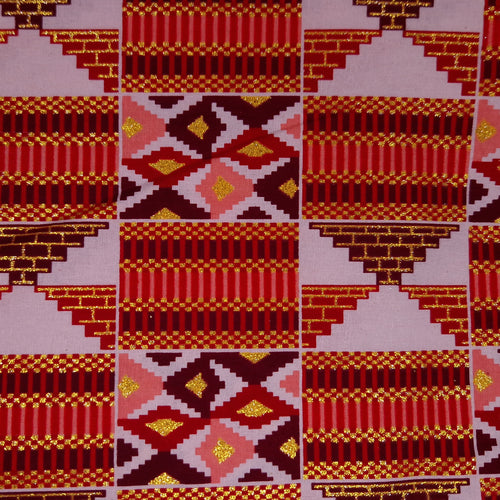 Tela estampada africana - Efectos exclusivos de purpurina embellecida 100% algodón - GL-4027 Rojo Dorado Kente