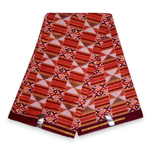 Tela estampada africana - Efectos exclusivos de purpurina embellecida 100% algodón - GL-4027 Rojo Dorado Kente