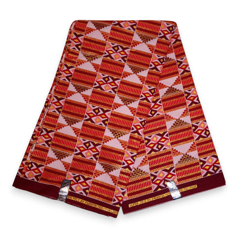 Tela estampada africana - Efectos exclusivos de purpurina embellecida 100% algodón - GL-4027 Rojo Dorado Kente