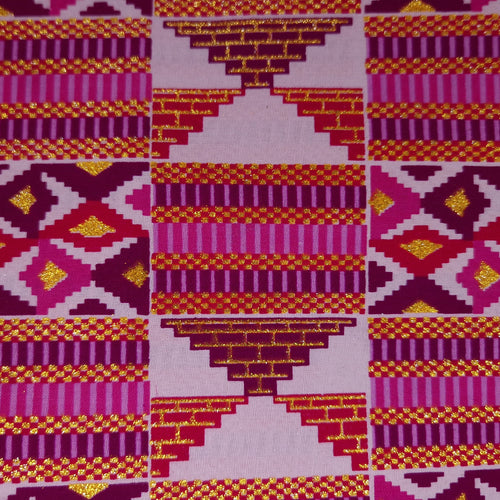 Tela estampada africana - Efectos exclusivos de purpurina embellecida 100% algodón - GL-4028 Rosa Dorado Kente