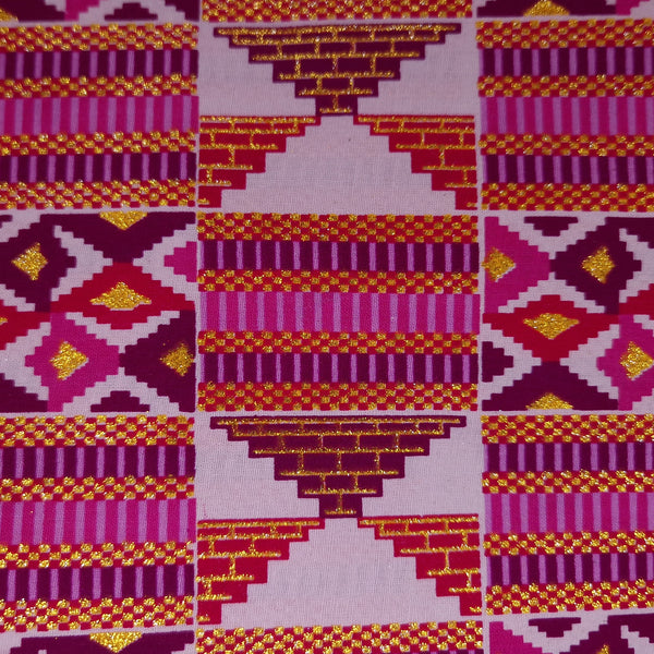 Tela estampada africana - Efectos exclusivos de purpurina embellecida 100% algodón - GL-4028 Rosa Dorado Kente
