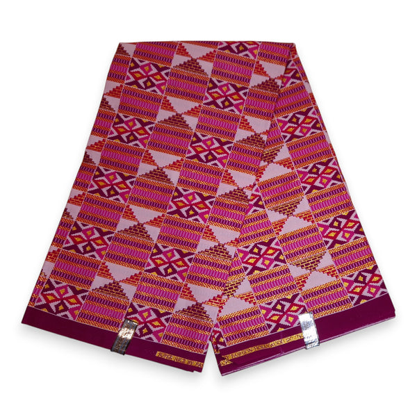 Tela estampada africana - Efectos exclusivos de purpurina embellecida 100% algodón - GL-4028 Rosa Dorado Kente