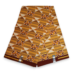 Tela estampada africana - Efectos exclusivos de purpurina embellecida 100% algodón - GL-4029 Mostaza Marrón Dorado Kente