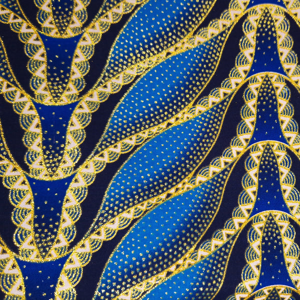 Tela estampada africana - Efectos exclusivos de purpurina embellecida 100% algodón - GL-4030 Azul Dorado