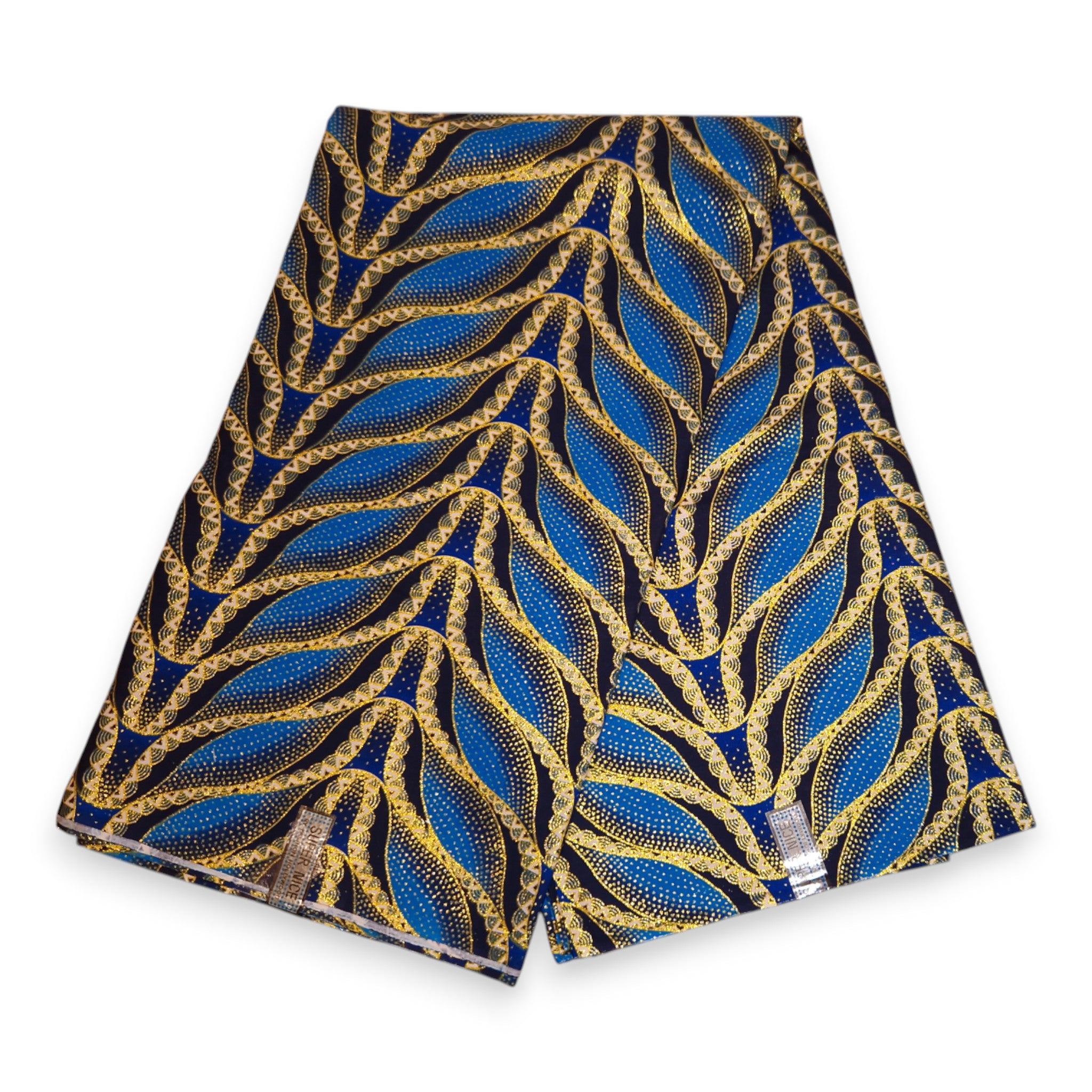 Tela estampada africana - Efectos exclusivos de purpurina embellecida 100% algodón - GL-4030 Azul Dorado