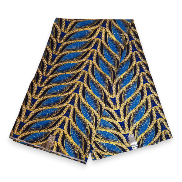 Tela estampada africana - Efectos exclusivos de purpurina embellecida 100% algodón - GL-4030 Azul Dorado