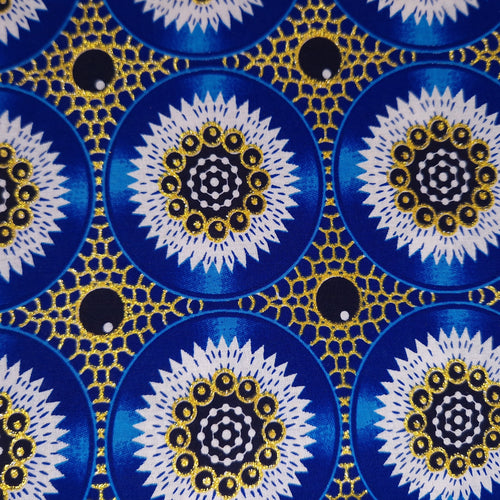 Tela estampada africana - Efectos exclusivos de purpurina embellecida 100% algodón - GL-4031 Azul Dorado