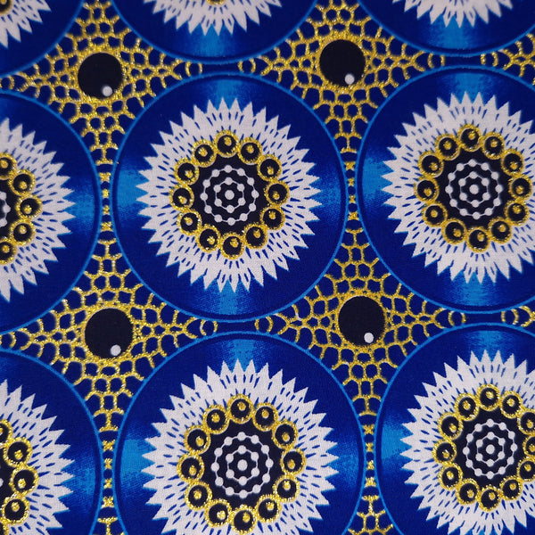 Tela estampada africana - Efectos exclusivos de purpurina embellecida 100% algodón - GL-4031 Azul Dorado
