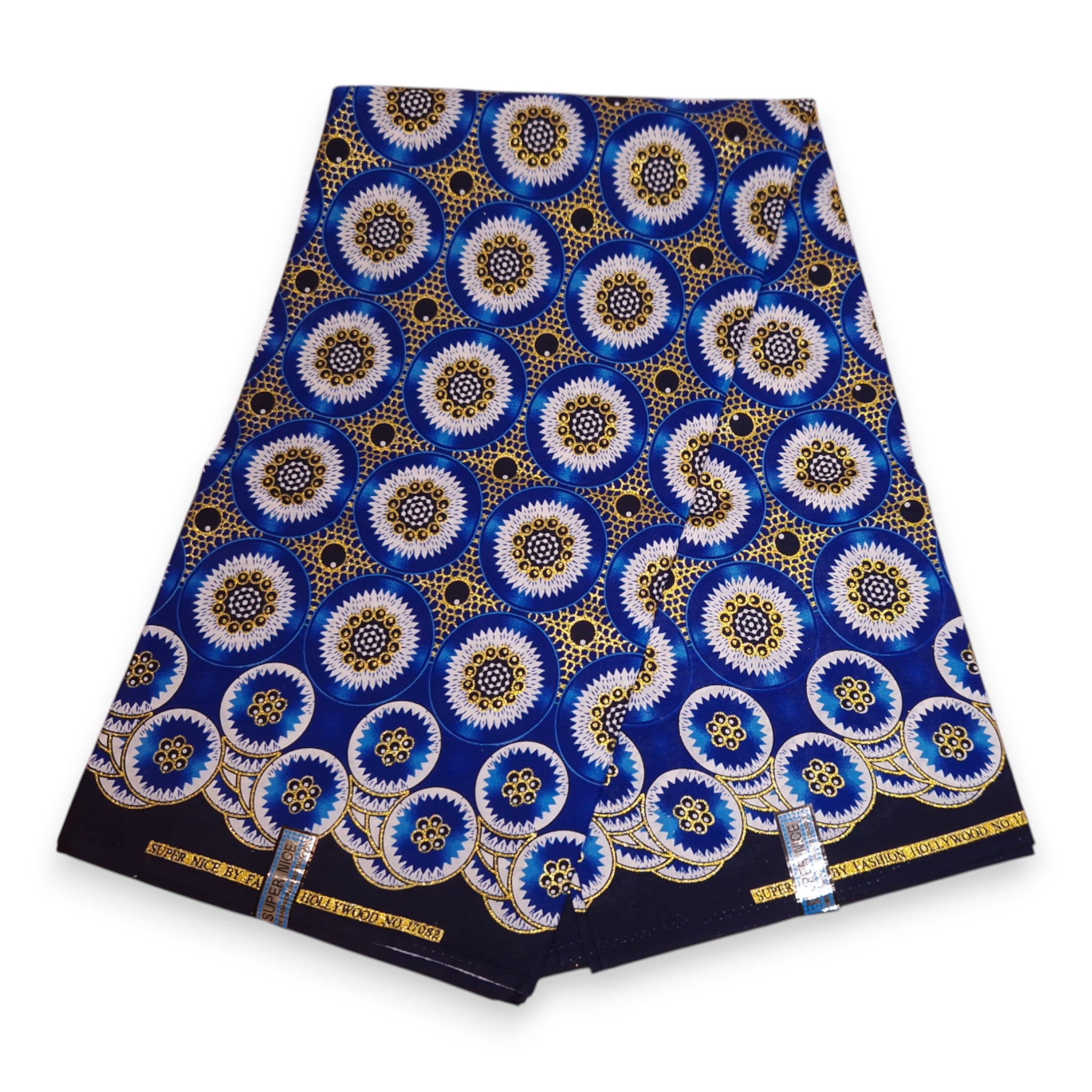 Tela estampada africana - Efectos exclusivos de purpurina embellecida 100% algodón - GL-4031 Azul Dorado
