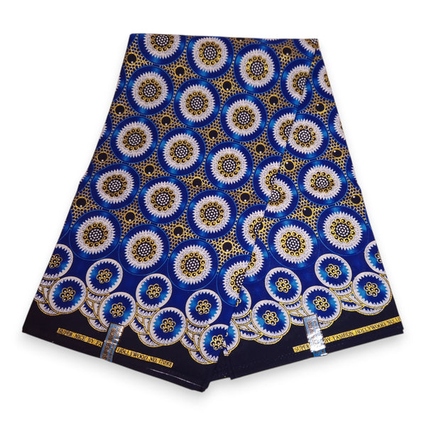 Tela estampada africana - Efectos exclusivos de purpurina embellecida 100% algodón - GL-4031 Azul Dorado