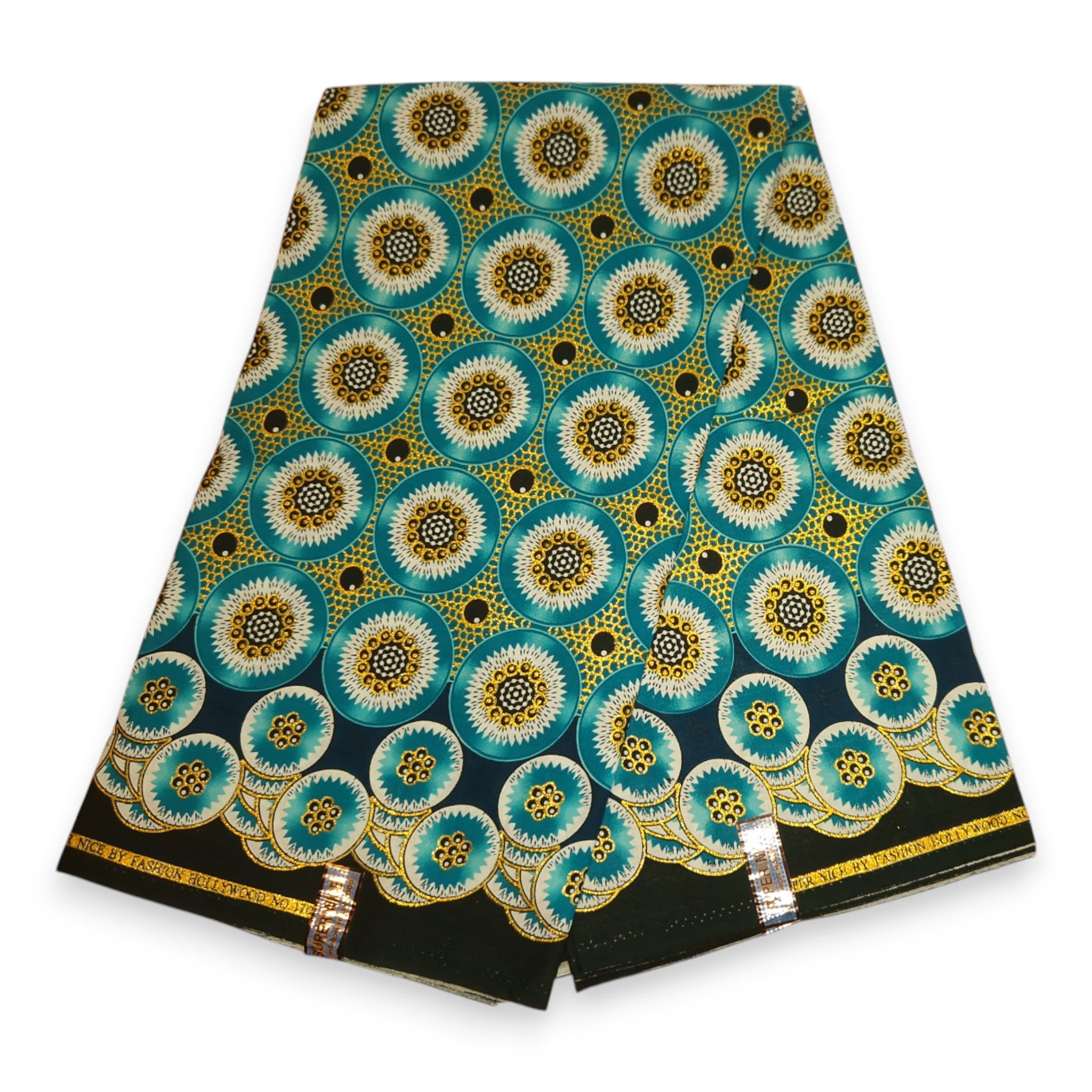 Tela estampada africana - Efectos exclusivos de purpurina embellecida 100% algodón - GL-4032 Turquesa Dorado