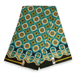 Tela estampada africana - Efectos exclusivos de purpurina embellecida 100% algodón - GL-4032 Turquesa Dorado