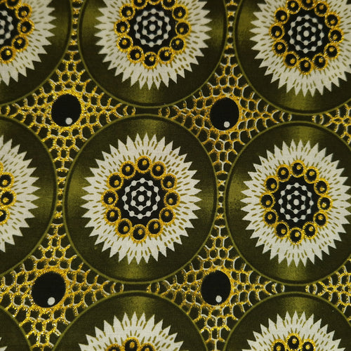 Tela estampada africana - Efectos exclusivos de purpurina embellecida 100% algodón - GL-4034 Verde oliva Dorado