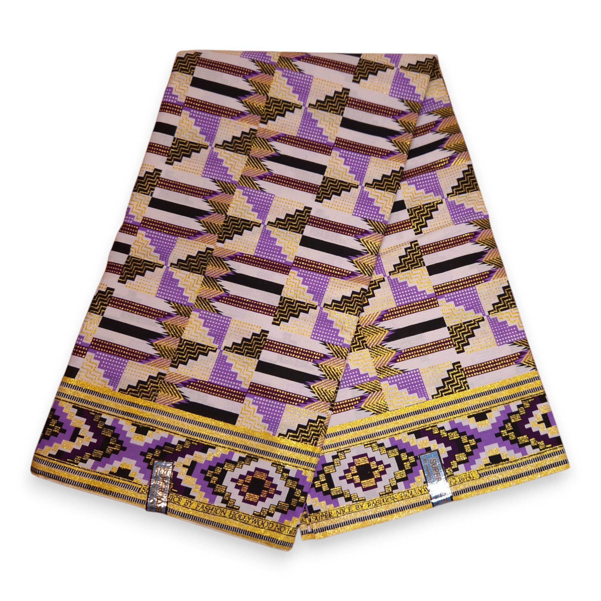 Tela estampada africana - Efectos exclusivos de purpurina embellecida 100% algodón - GL-4047 Morado Dorado Kente