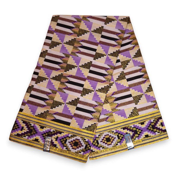 Tela estampada africana - Efectos exclusivos de purpurina embellecida 100% algodón - GL-4047 Morado Dorado Kente