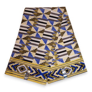 Tela estampada africana - Efectos exclusivos de purpurina embellecida 100% algodón - GL-4048 Azul Dorado Kente