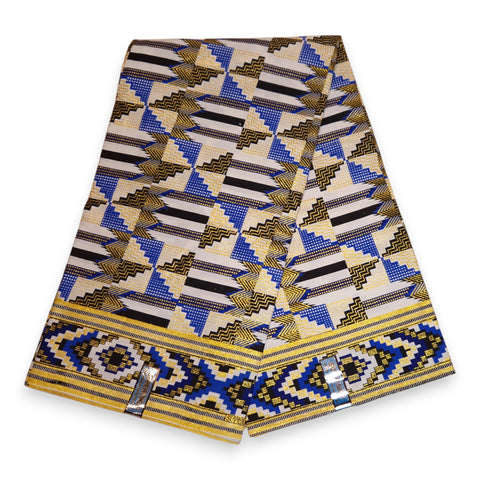 Tela estampada africana - Efectos exclusivos de purpurina embellecida 100% algodón - GL-4048 Azul Dorado Kente