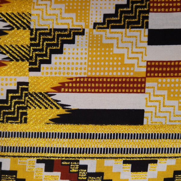 Tela estampada africana - Efectos exclusivos de purpurina embellecida 100% algodón - GL-4049 Amarillo Dorado Kente