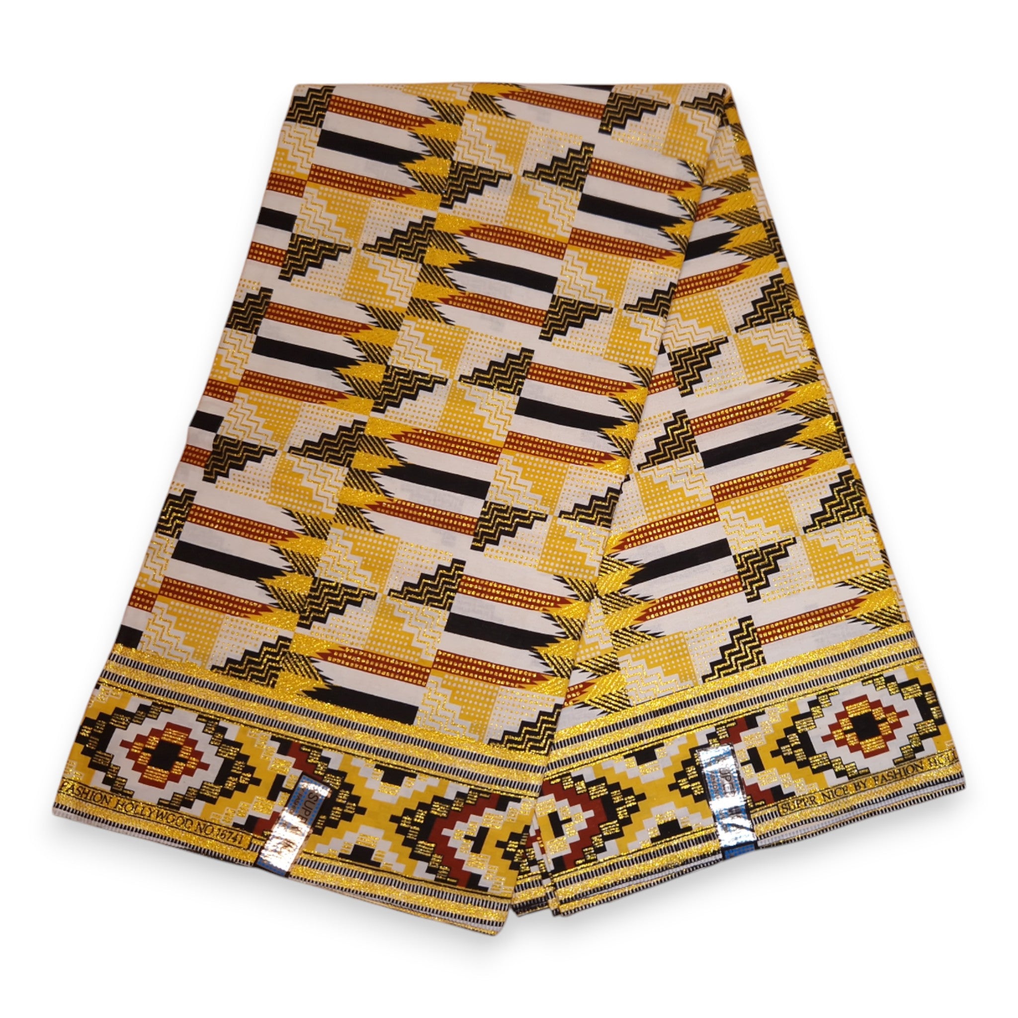 Tela estampada africana - Efectos exclusivos de purpurina embellecida 100% algodón - GL-4049 Amarillo Dorado Kente