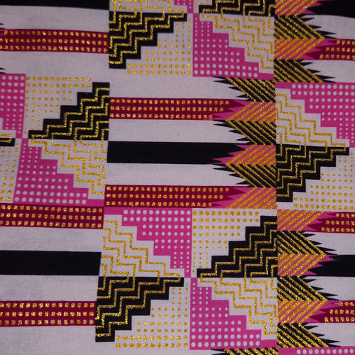 Tela estampada africana - Efectos exclusivos de purpurina embellecida 100% algodón - GL-4050 Rosa Dorado Kente