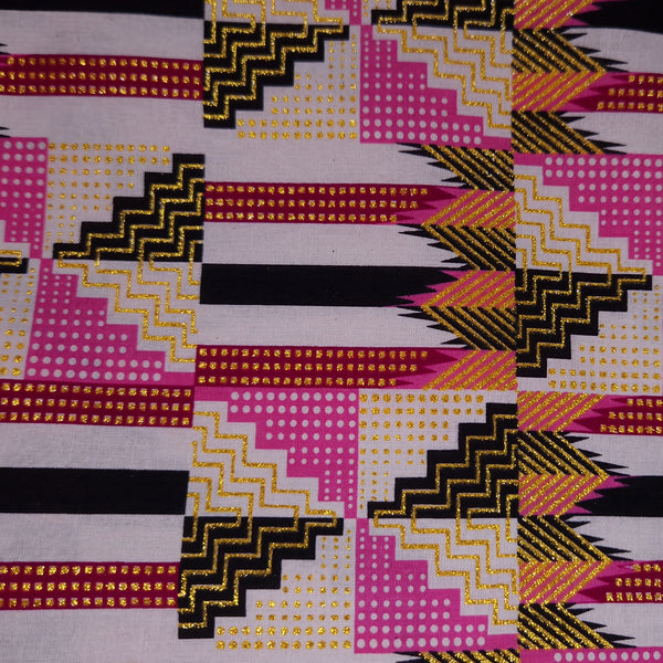 Tela estampada africana - Efectos exclusivos de purpurina embellecida 100% algodón - GL-4050 Rosa Dorado Kente