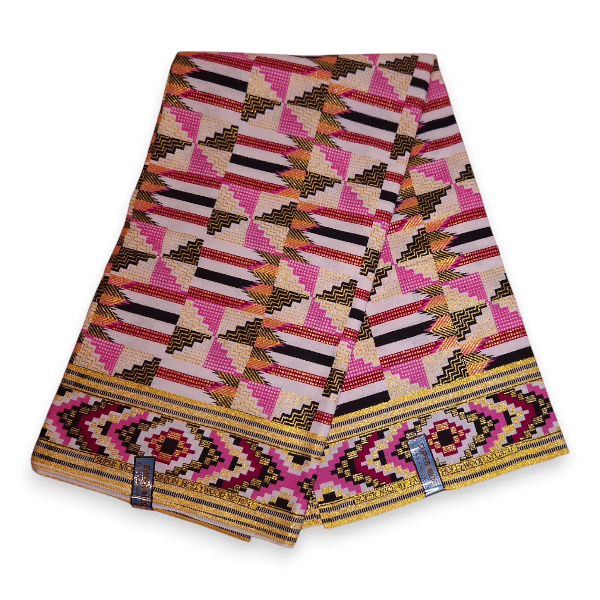Tela estampada africana - Efectos exclusivos de purpurina embellecida 100% algodón - GL-4050 Rosa Dorado Kente