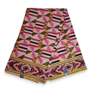 Tela estampada africana - Efectos exclusivos de purpurina embellecida 100% algodón - GL-4050 Rosa Dorado Kente