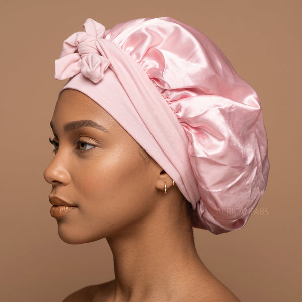 Gorro de satén con correas - Rosa ( Gorro de dormir de satén )