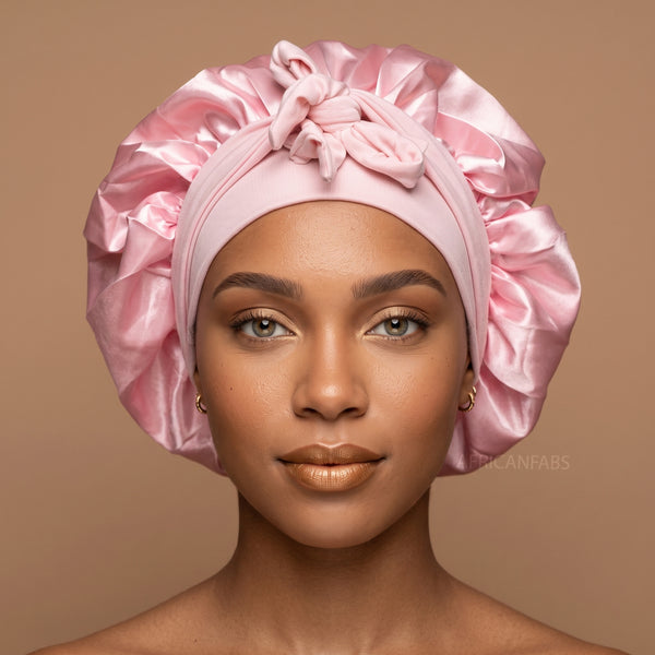 Gorro de satén con correas - Rosa ( Gorro de dormir de satén )
