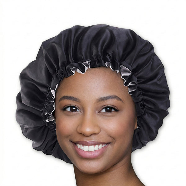 SET SATIN - Protege tu cabello y mantenlo seco - Gorro Black Satin Hair + Gorro ducha + Scrunchie