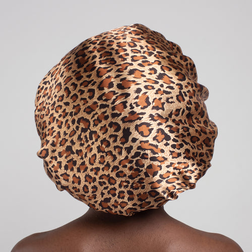 Gorro de satén con estampado de leopardo (gorro de noche de satén)