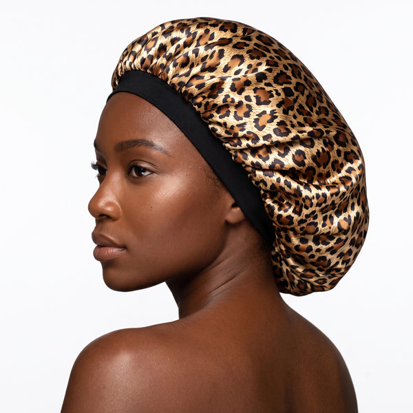 Gorro de satén con estampado de leopardo (gorro de noche de satén)