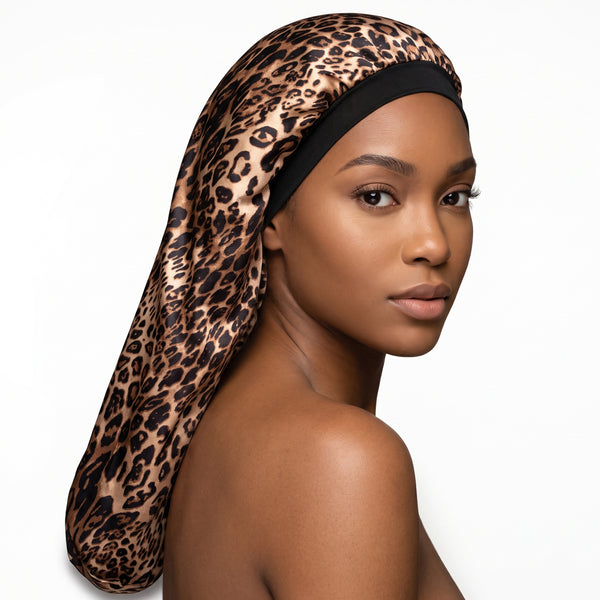 Gorro de satén para Rastas / Trenzas / Rasta - Rastas con estampado de leopardo / Gorro de noche de satén / Gorro de pelo