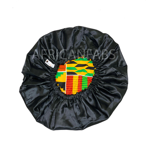 Gorro de pelo estampado Kente africano amarillo (gorro de dormir de noche reversible con forro de satén)