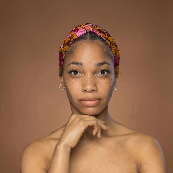 Diadema con estampado africano - Adultos - Accesorios para el cabello - Mostaza Rosa Botanical Flow