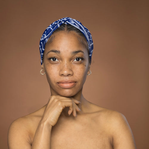Diadema con estampado africano - Adultos - Accesorios para el cabello - Azul Blanco Ndop Cameroon