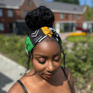 Diadema con estampado africano - Adultos - Accesorios para el cabello - Verde Bogolan Symbols