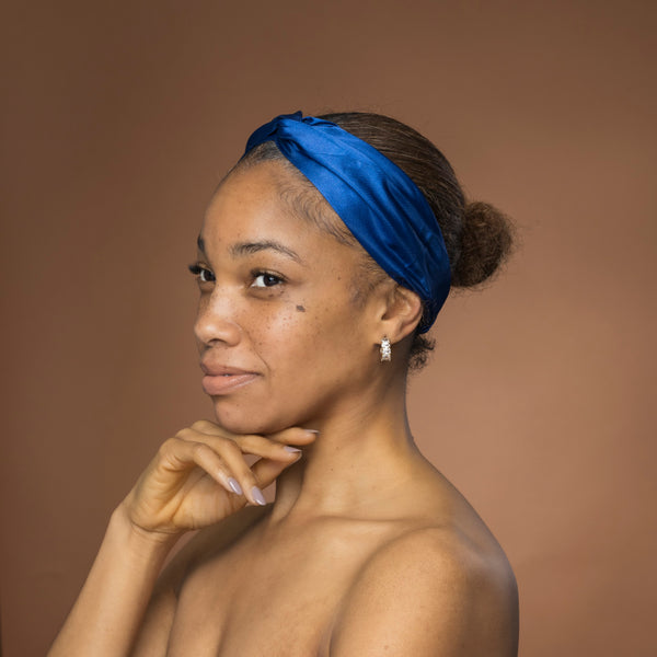Blue Satin Headband with Twist - Adult Hair Accessory